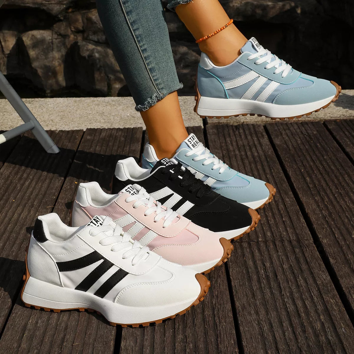 Round Toe Lace Up Sneakers