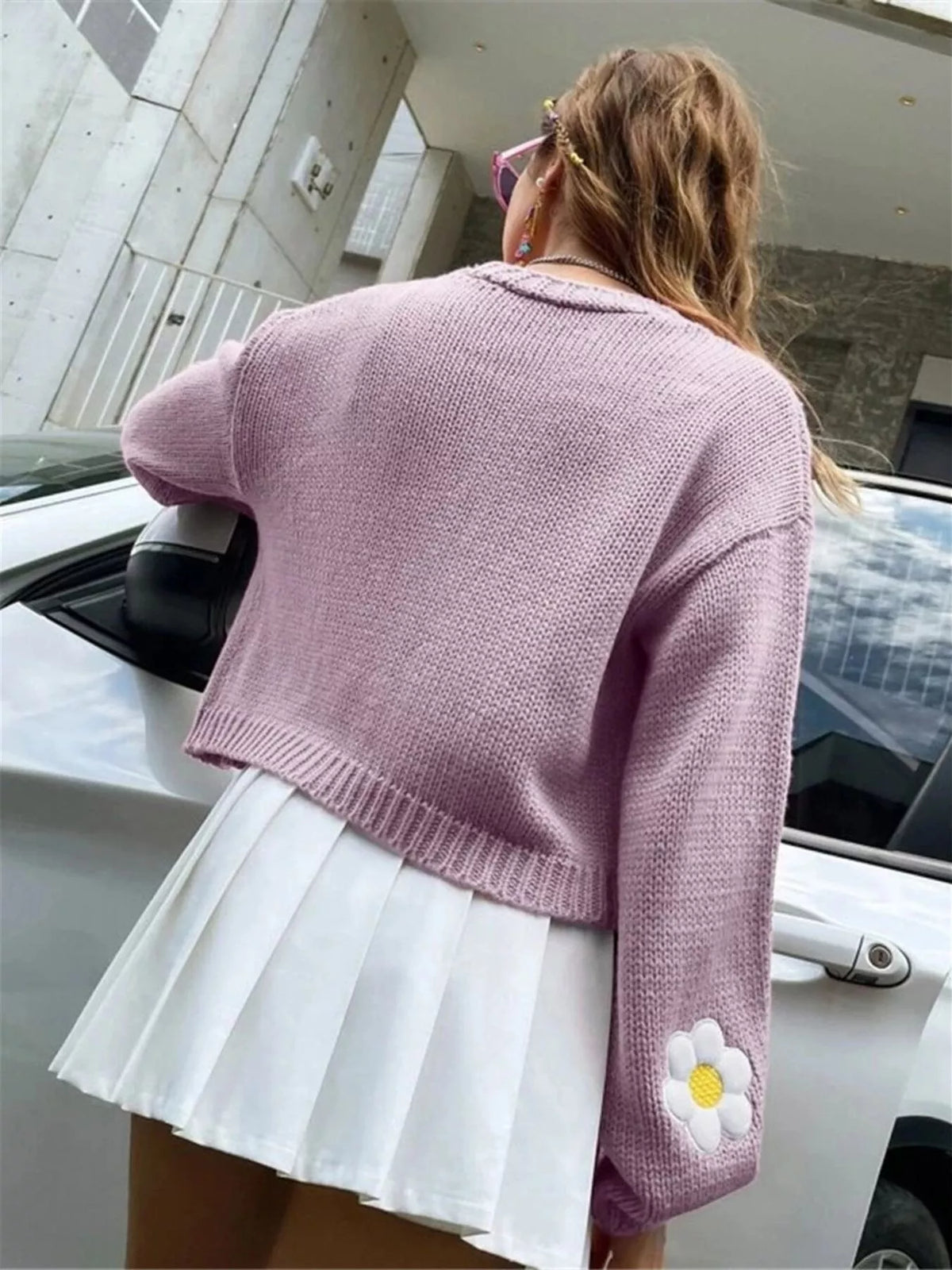 Floral Open Front Knit Cardigan - Lilixa.store