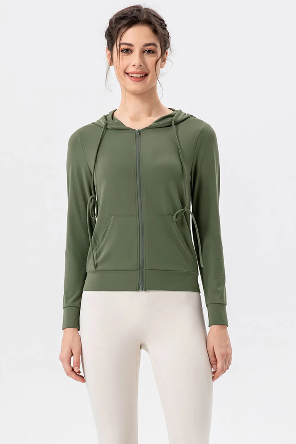 Drawstring Zip Up Hooded Active Outerwear - Lilixa.store