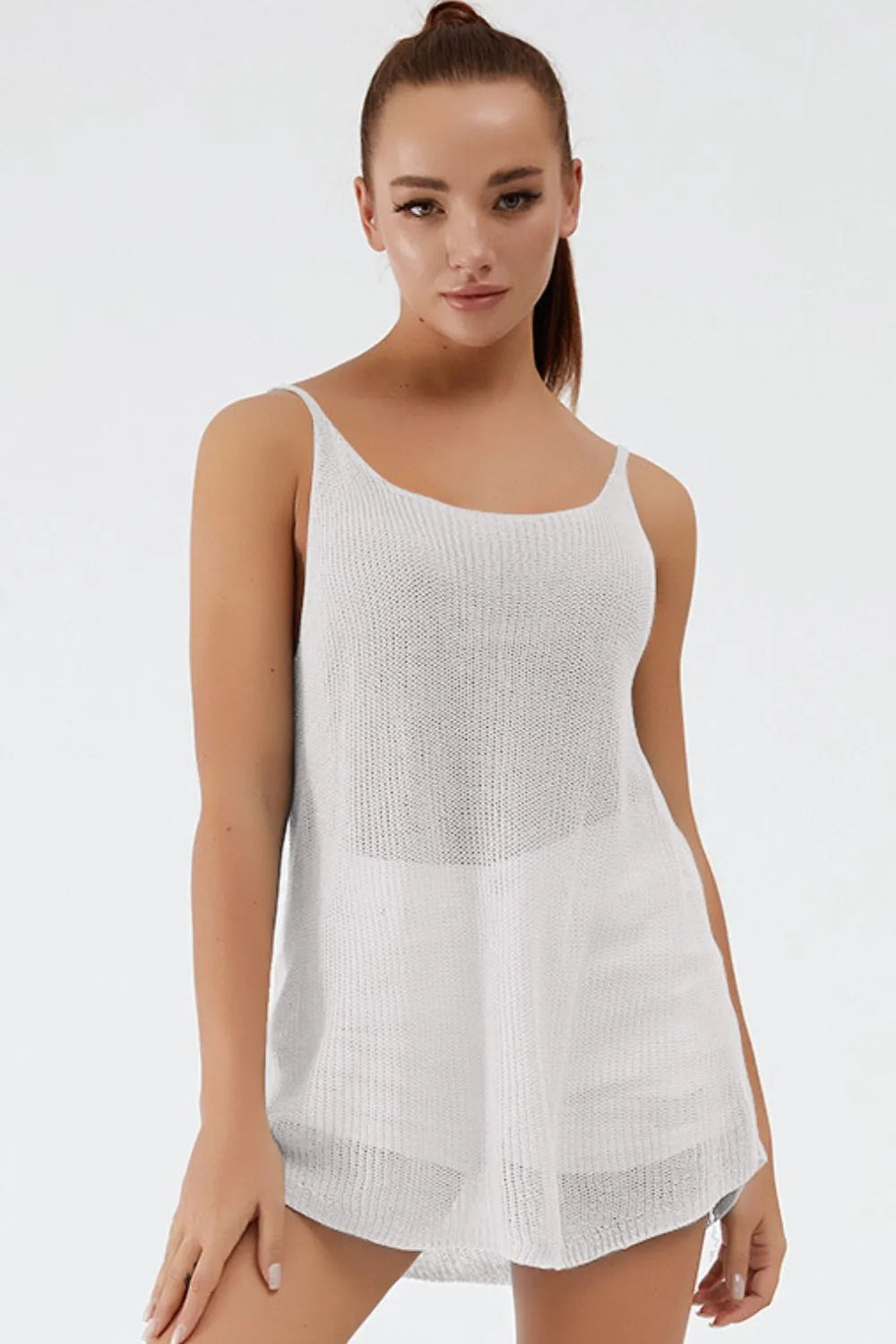Scoop Neck Spaghetti Strap Knit Cami, view 5
