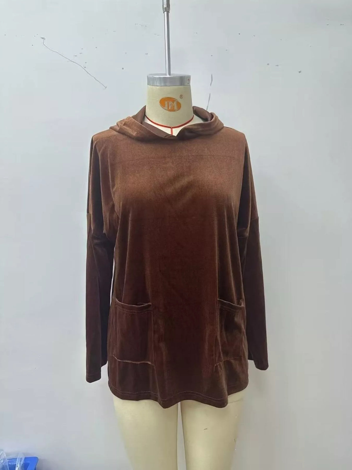 Velvet Front Pockets Hoodie