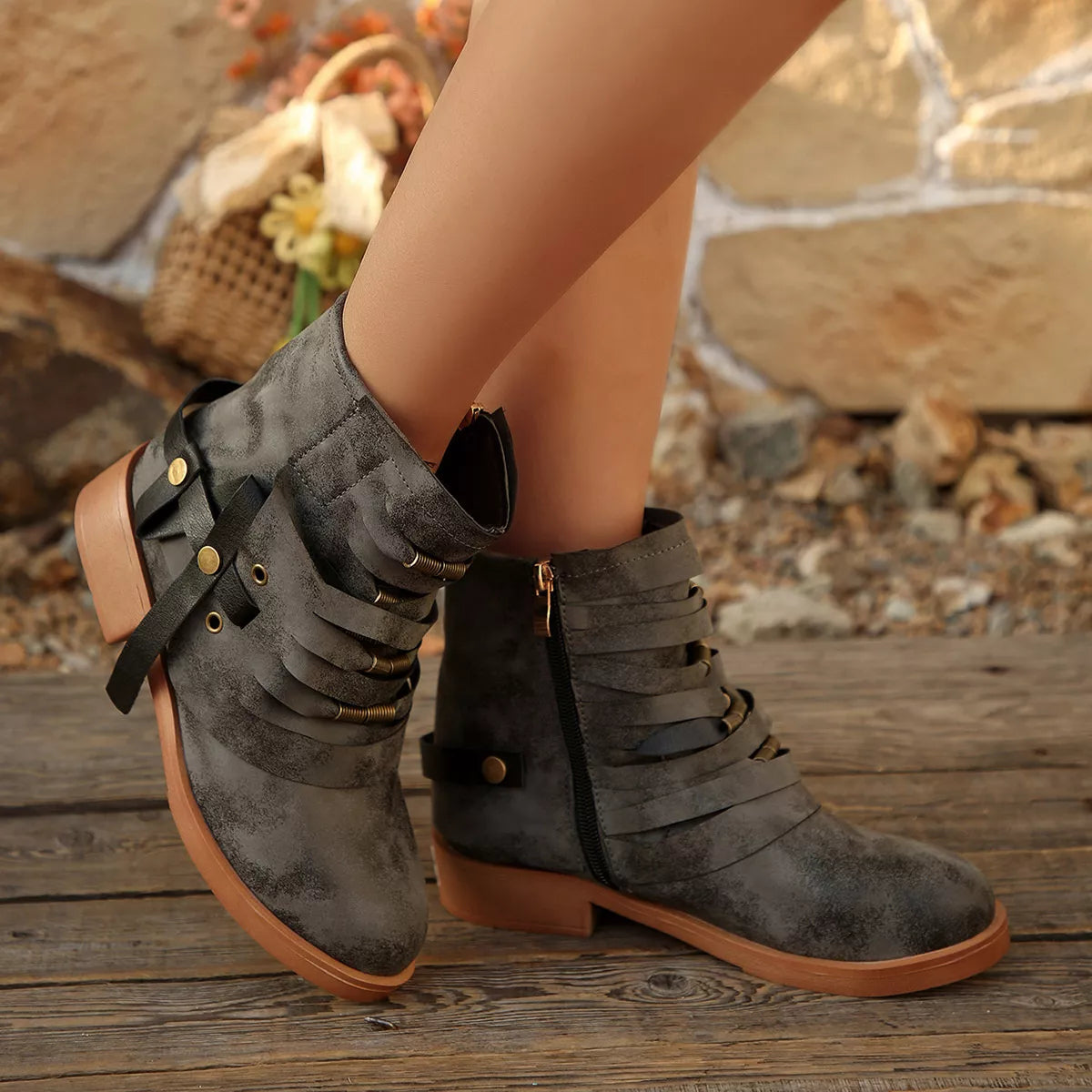 Strappy Buckle Ankle Boots - Lilixa.store