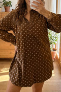 Polka Dot V Neck Long Sleeve Button Shift Dress - Lilixa.store