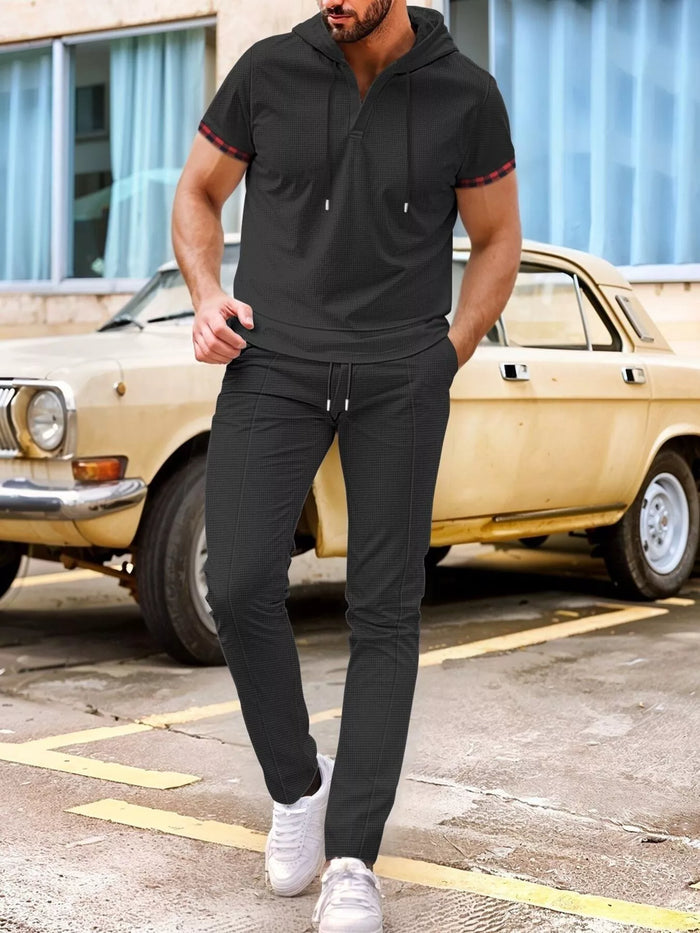 Men's Full Size Casual Short-Sleeve Hoodie and Pants Set Plus Size - Lilixa.store