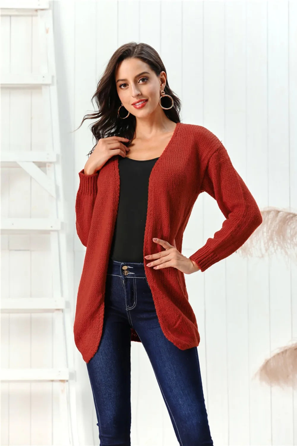 Open Front Long Sleeve Cardigan - Lilixa.store
