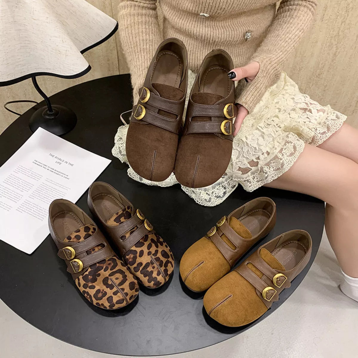 Split Toe Double Buckle Slip-Ons