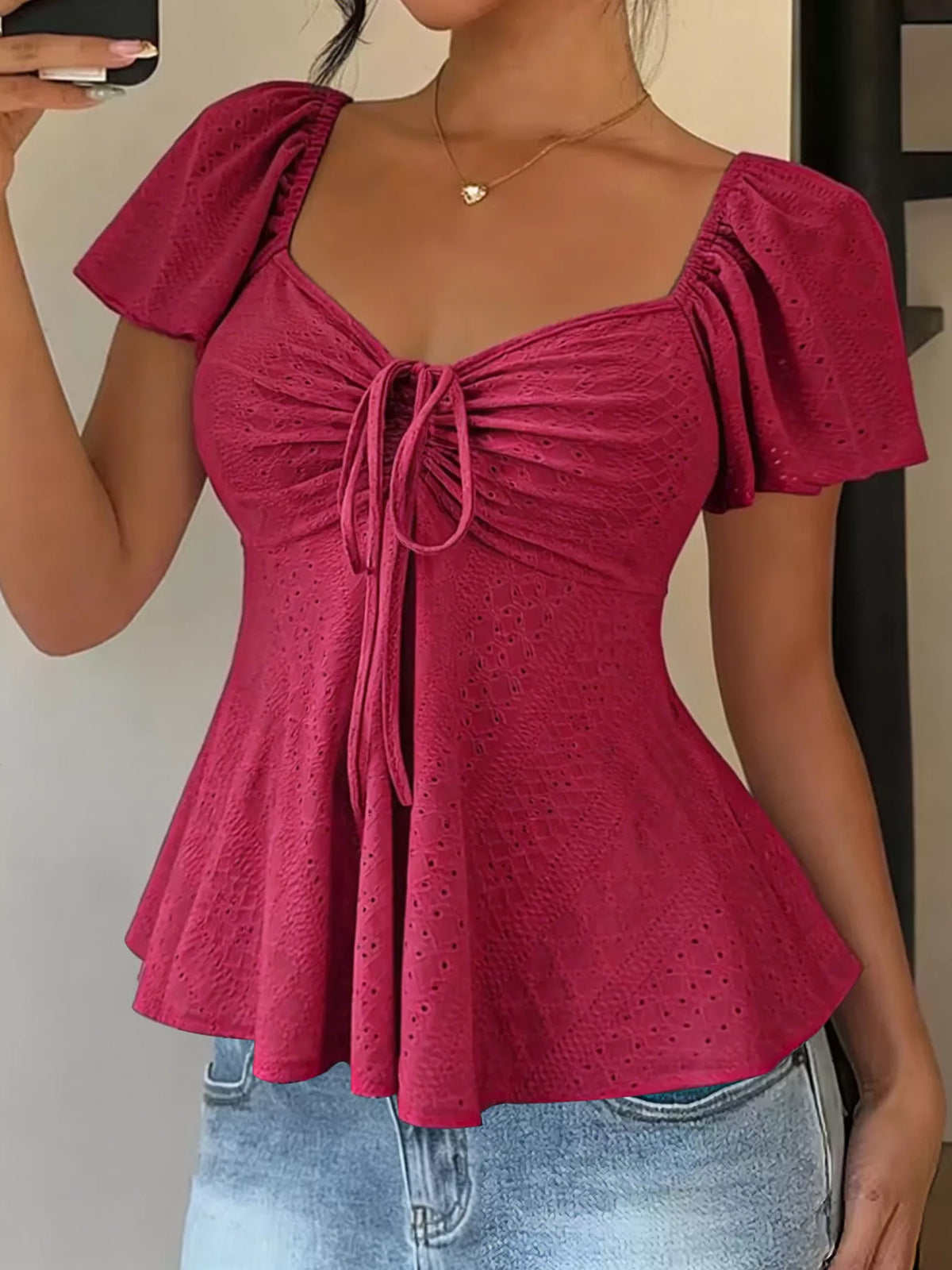 Sweetheart Neck Flutter Sleeve Top - Lilixa.store