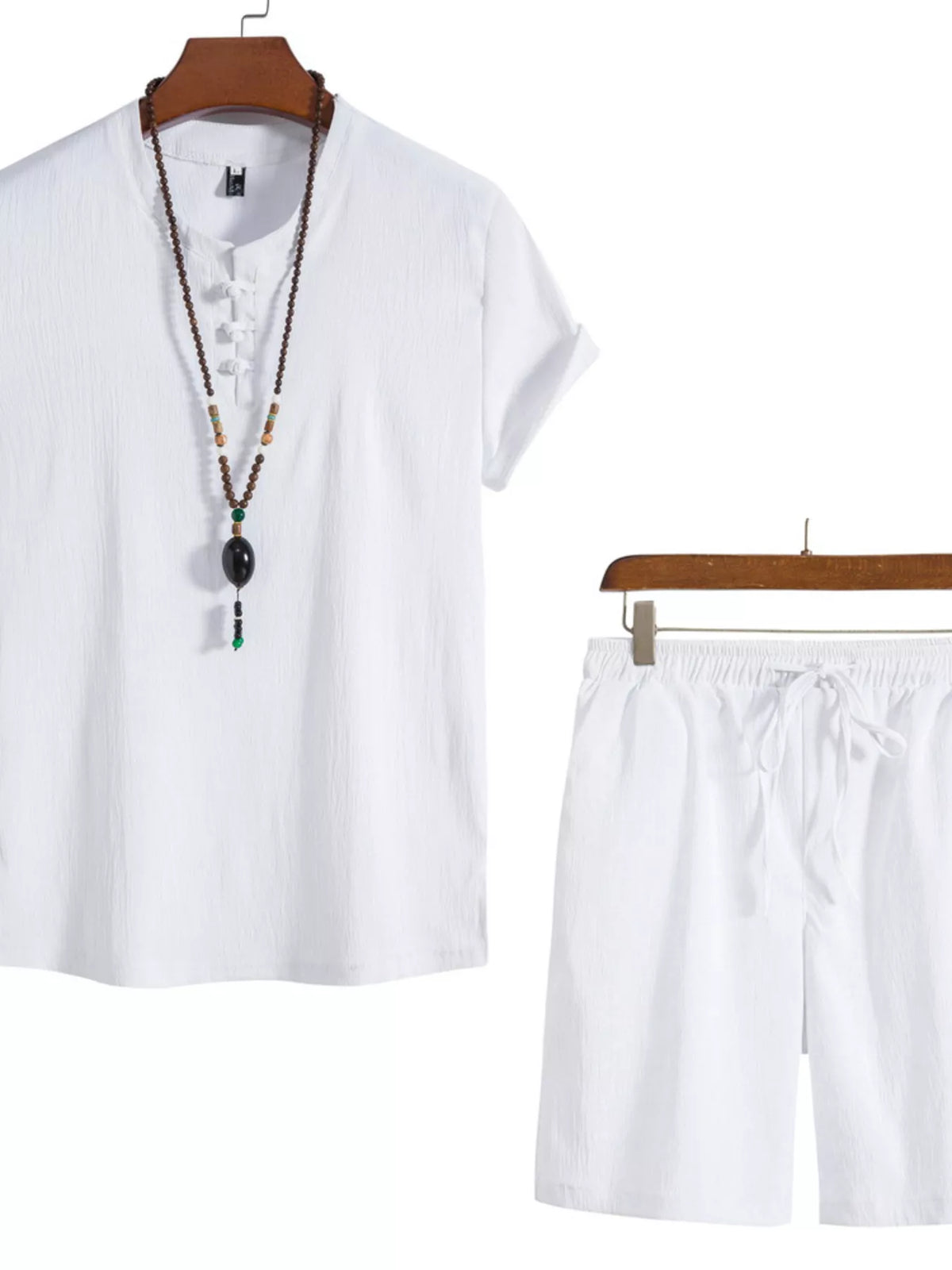 Men's Plus Size Mandarin Collar Short Sleeve Shirt and Shorts Set - Lilixa.store