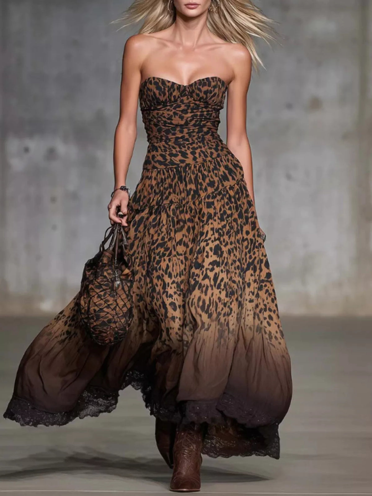 Strapless Leopard Print Maxi Dress - Lilixa.store