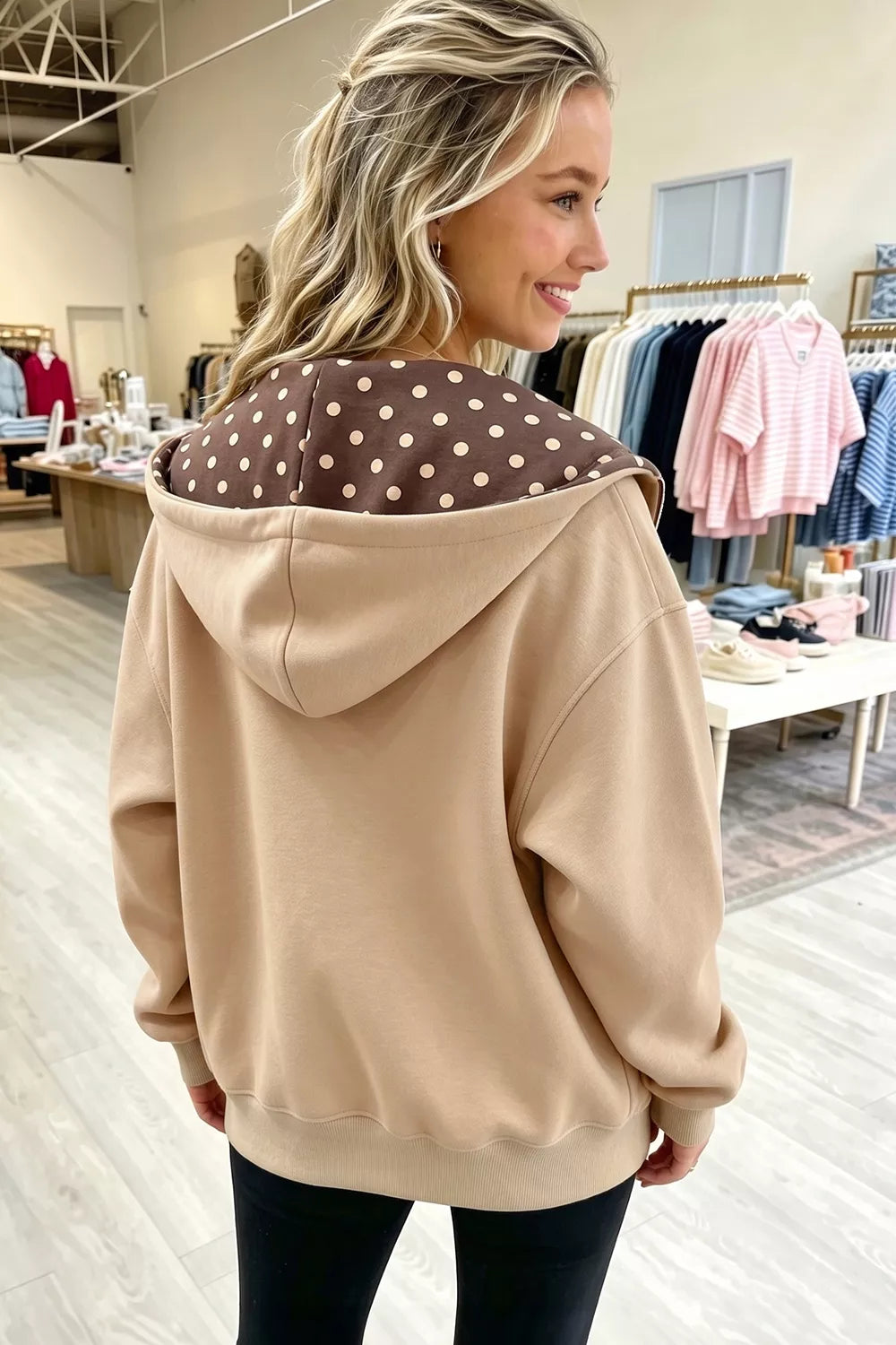 Polka Dot Zip-Up Hoodie - Lilixa.store