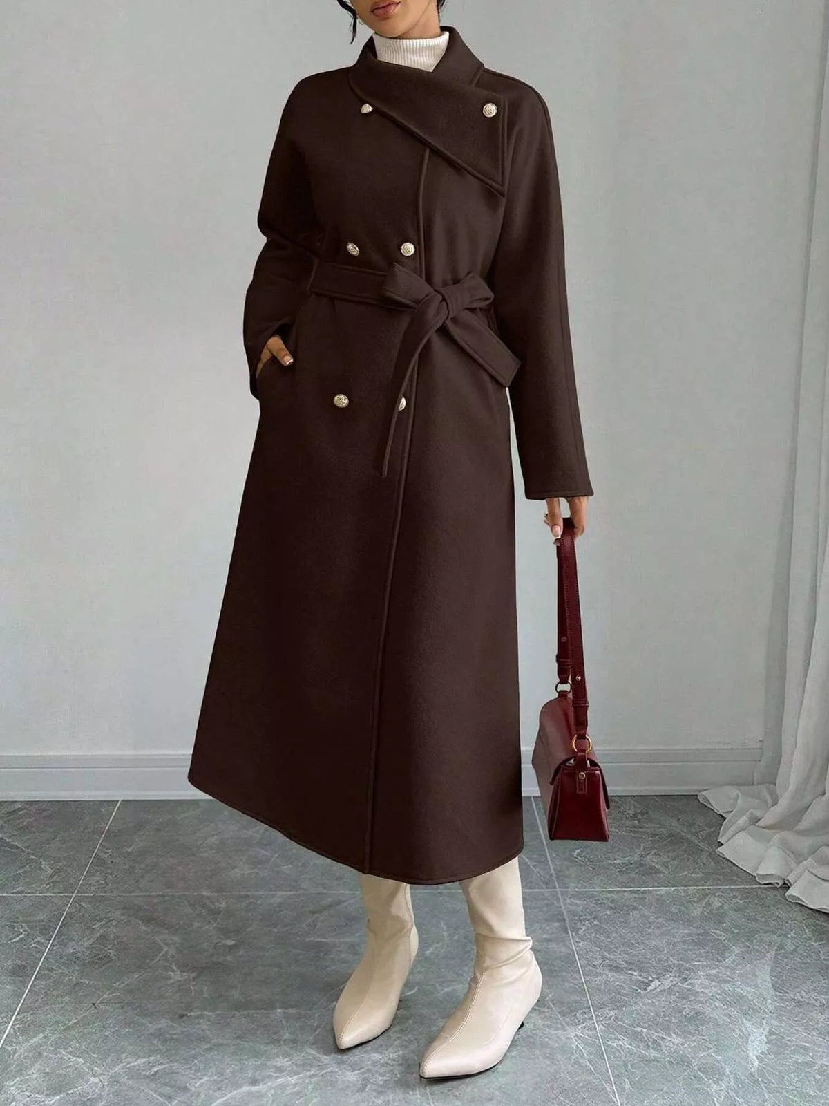 Double-Breasted Longline Coat - Lilixa.store