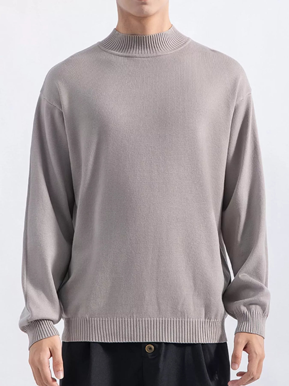 Men's Plus Size Minimalist Mock Neck Sweater in Mocha
