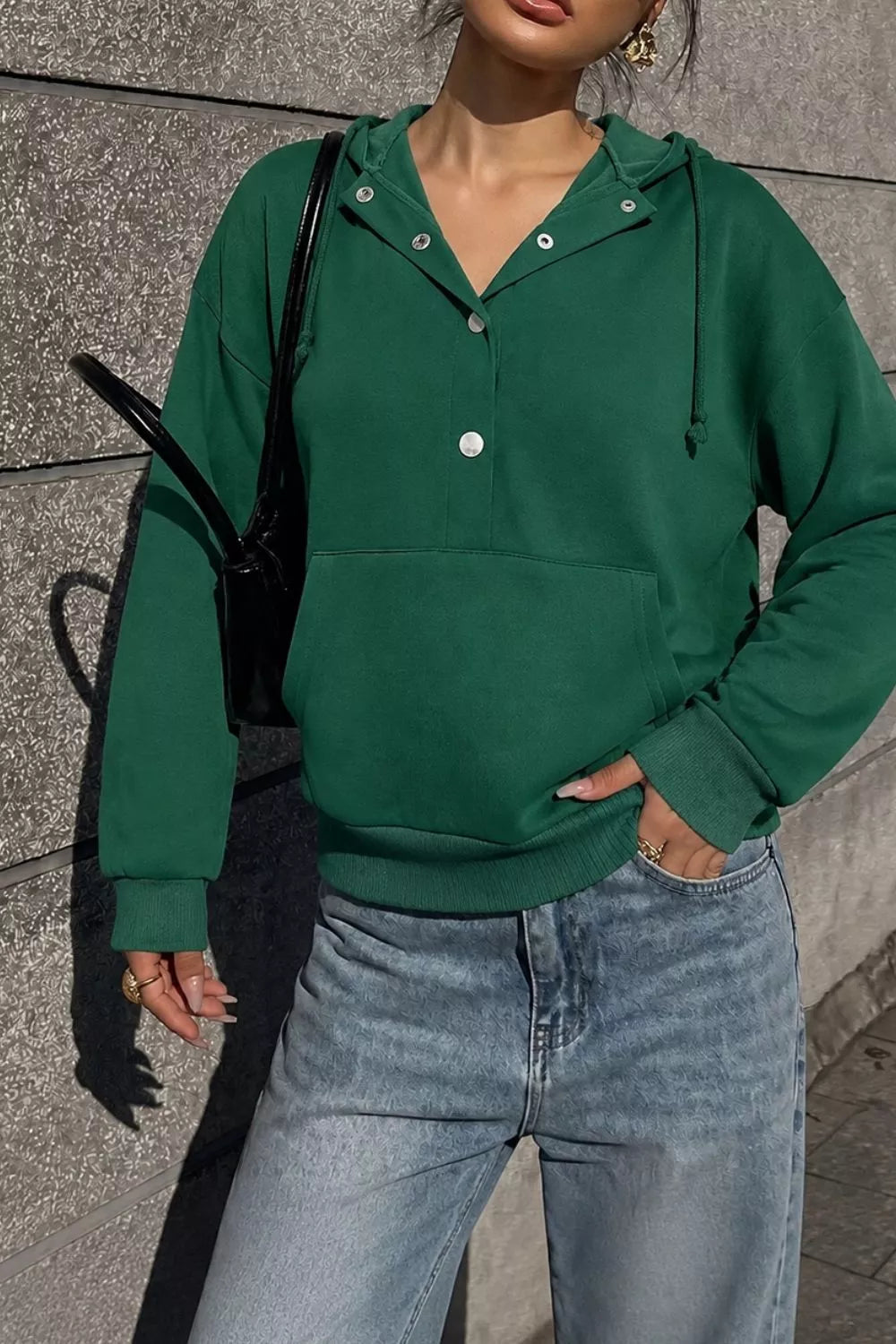 Half Snap Kangaroo Pocket Hoodie