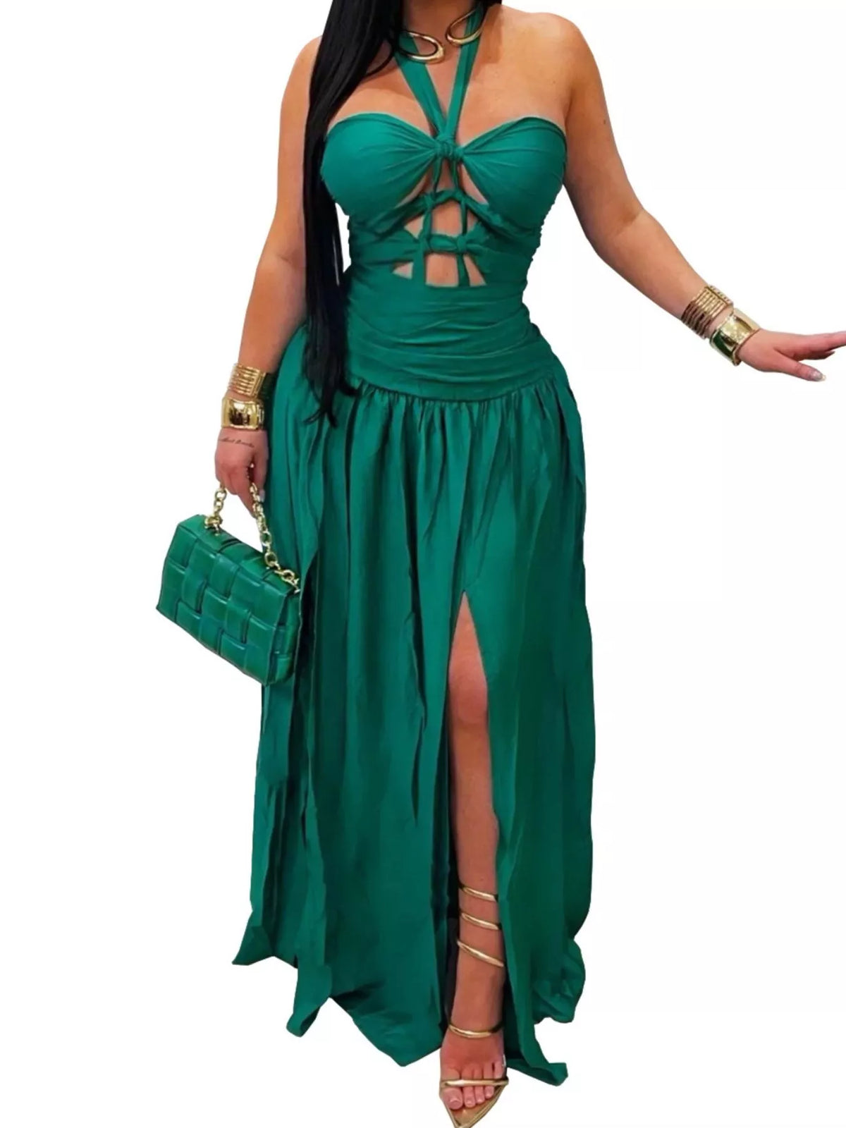 Halter Neck Cut-Out Maxi Dress with Front Slit