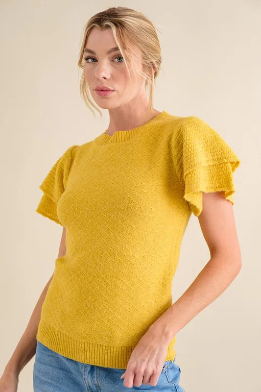 And The Why Double Layered Ruffle Sleeves Sweater Top