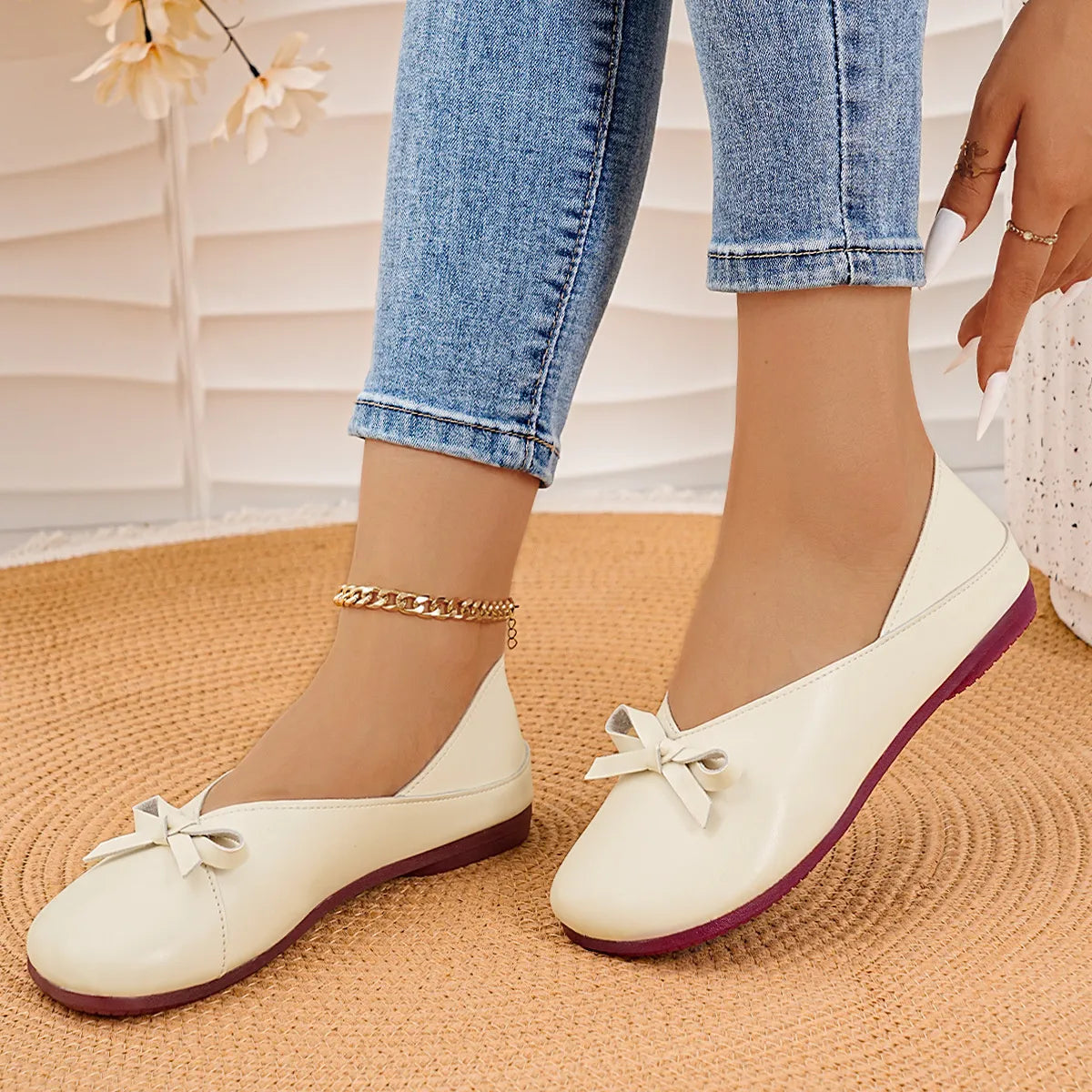 Bow Round Toe Flats Slip-Ons, view 12