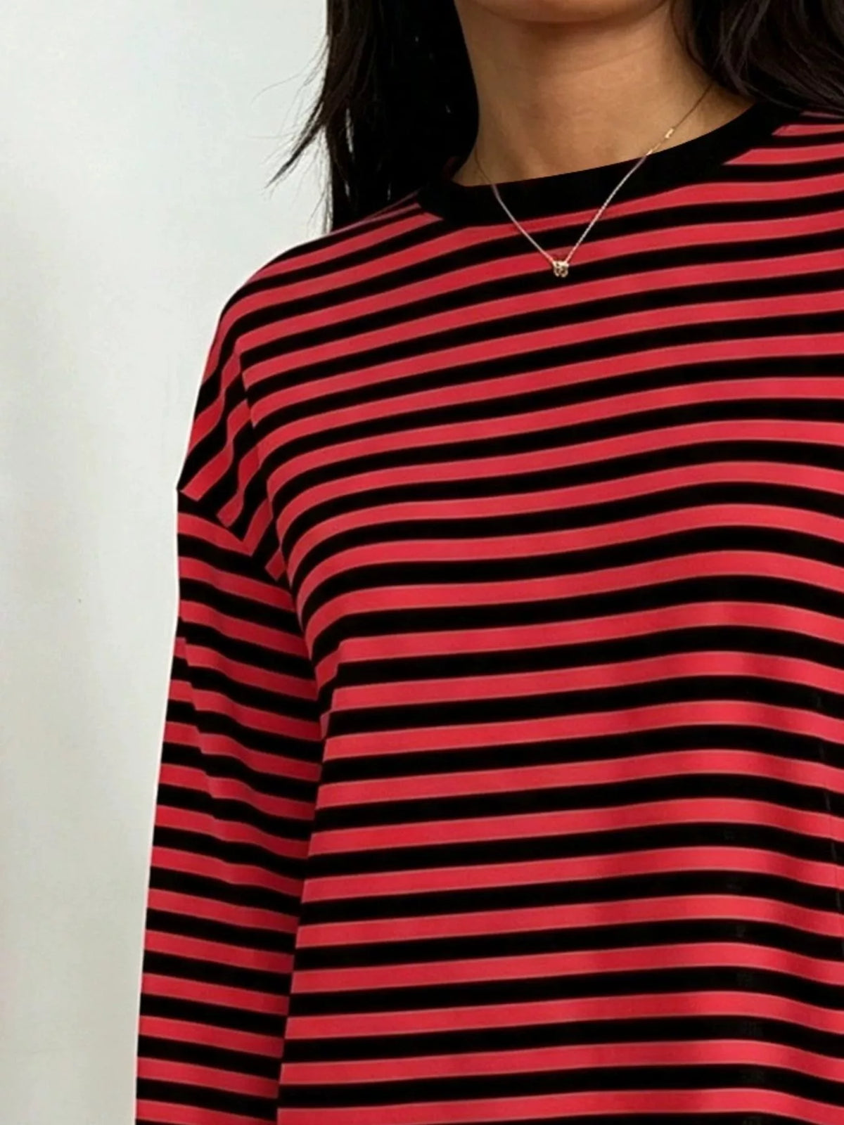 Full Size Casual Long-Sleeve Striped Crew Neck T-Shirt Plus Size, view 2