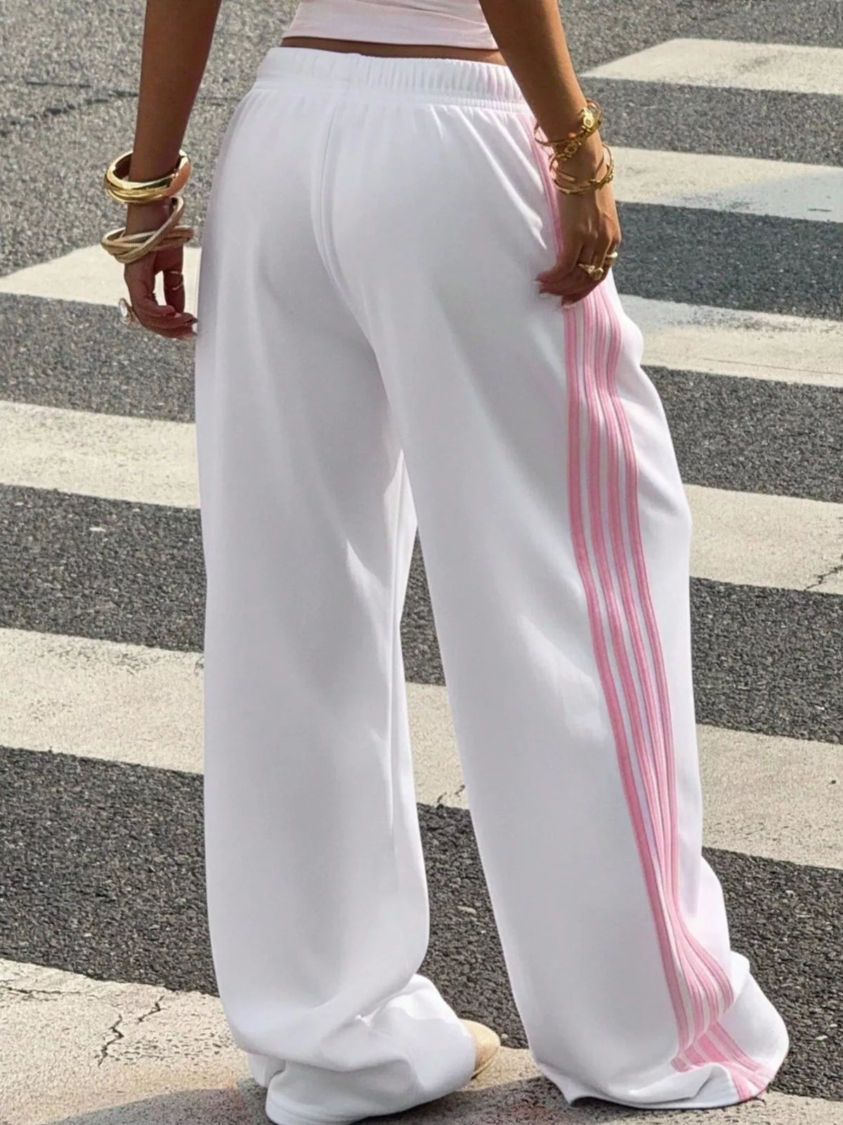 High-Waisted Wide-Leg Track Pants with Side Stripes, view 14
