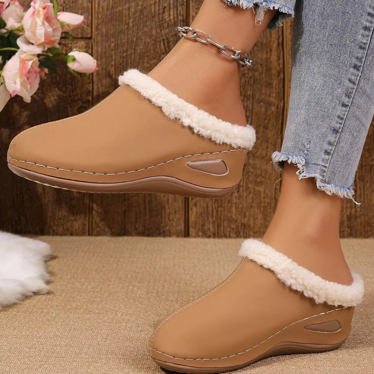 Cozy Plush Lined Wedge Slippers - Lilixa.store