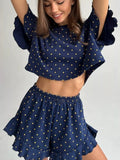 Printed Crop Top and Ruffled Shorts Lounge Set - Lilixa.store