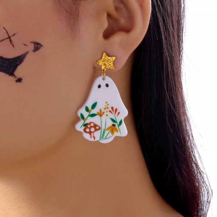 Whimsical Ghost Earrings with Floral Design - Lilixa.store