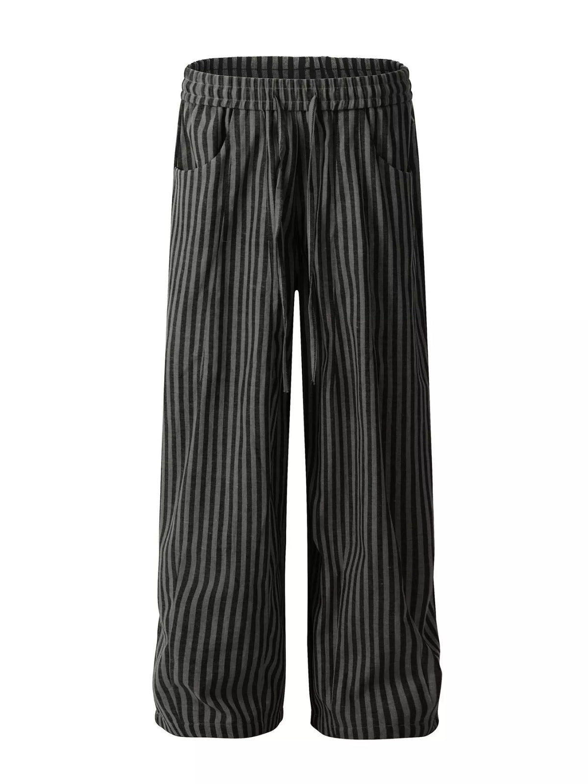 Men's Striped Casual Drawstring Pants in Black