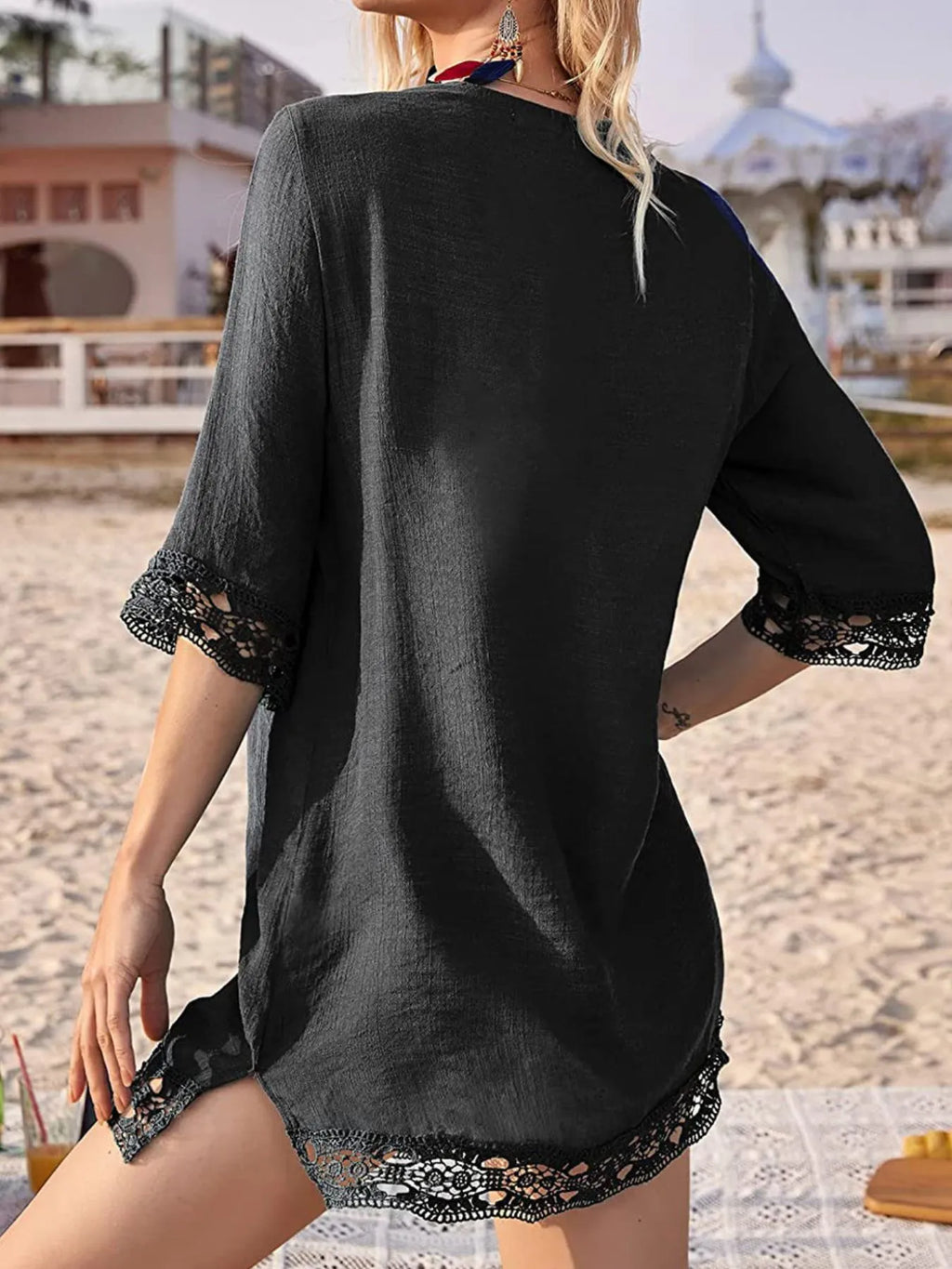 Lace Trim V-Neck Cover-Up - Lilixa.store