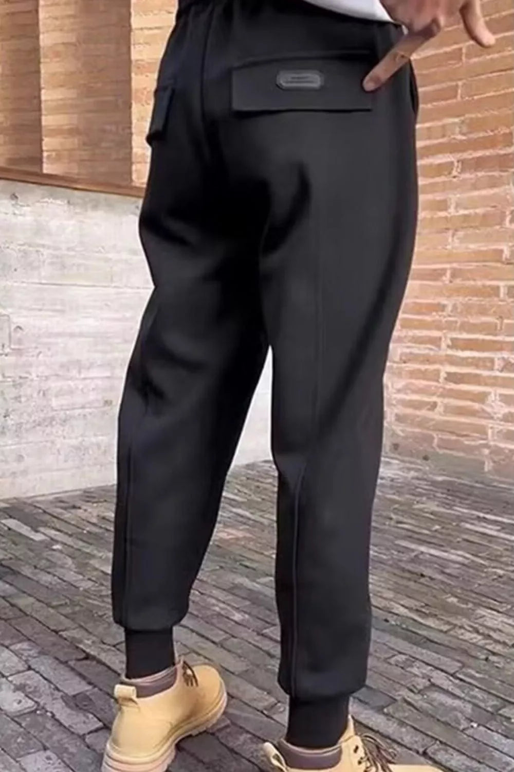 Men's Plus Size Drawstring Loose Fit Joggers in Black, view 3