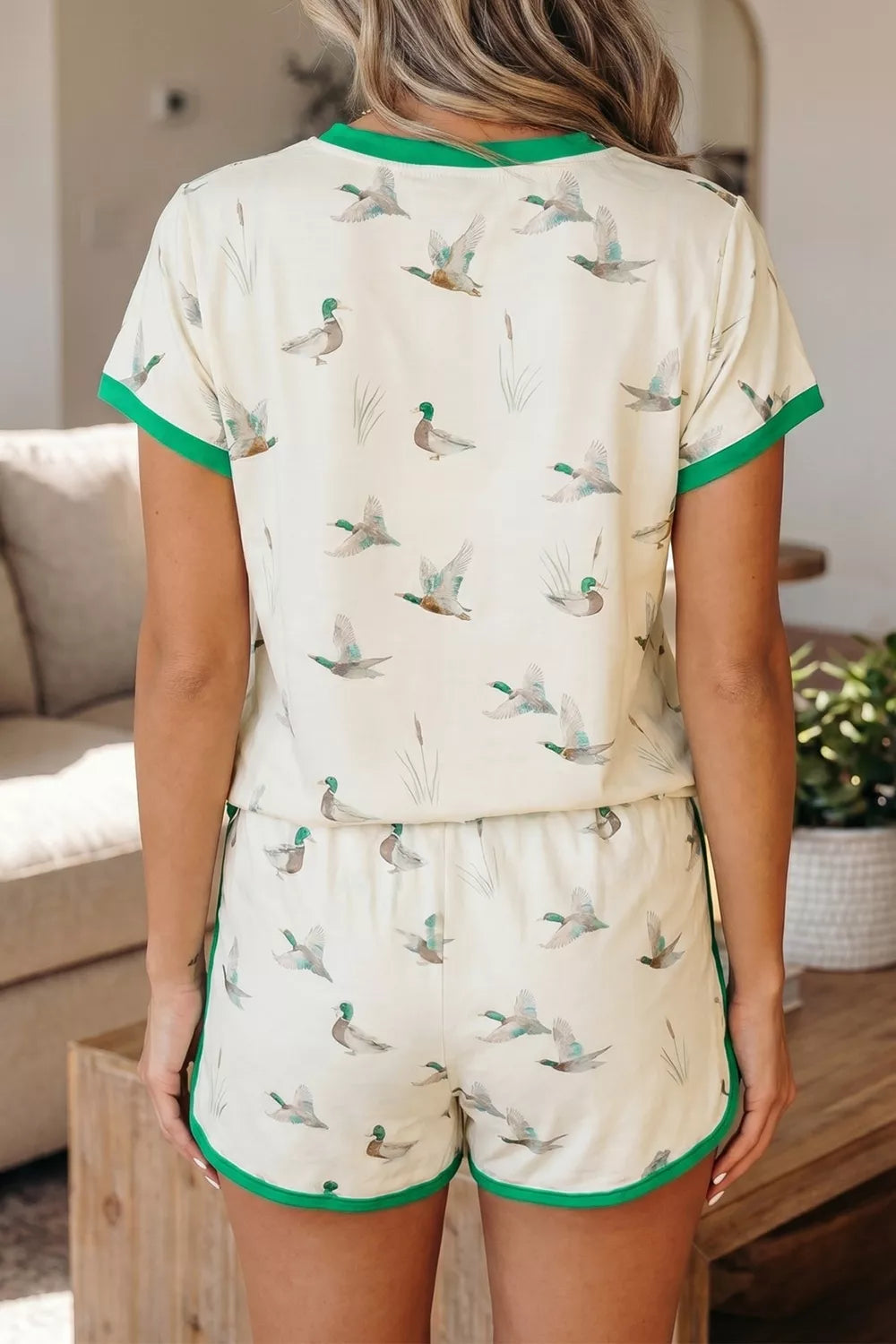 Mallard Printed Colorblock Trim Short Set - Lilixa.store