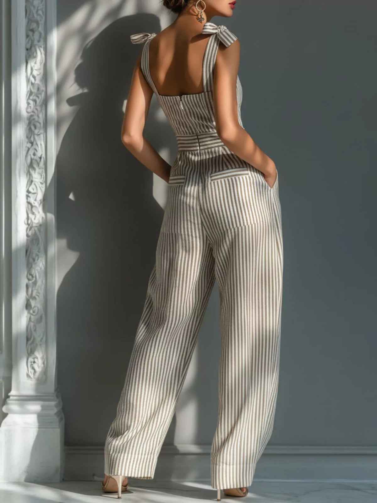 Full Size Striped Wide-Leg Jumpsuit with Tie-Shoulder Detail Plus Size