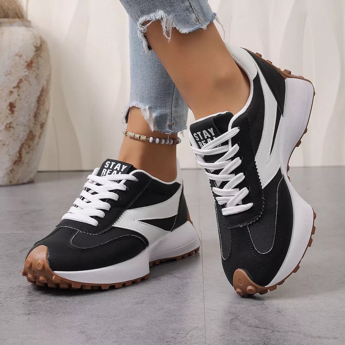 Color‑Blocked Platform Casual Sneakers - Lilixa.store