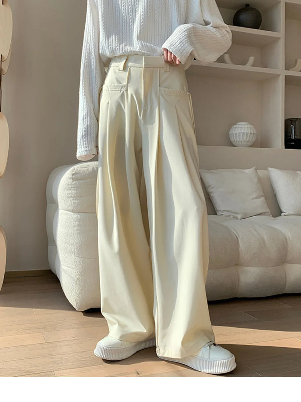 Men's Full Size Wide Leg Pleated Casual Pants Plus Size in White