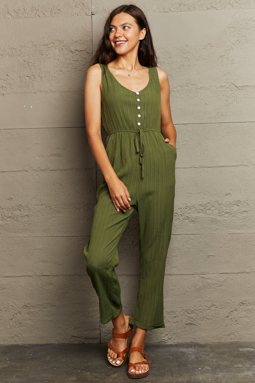 Perfee Tied Sleeveless Jumpsuit with Pockets - Lilixa.store