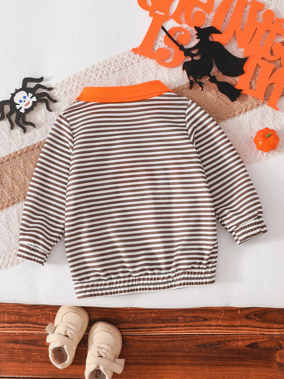 Children's Little Boo Halloween Striped Quarter-Zip Sweatshirt - Lilixa.store