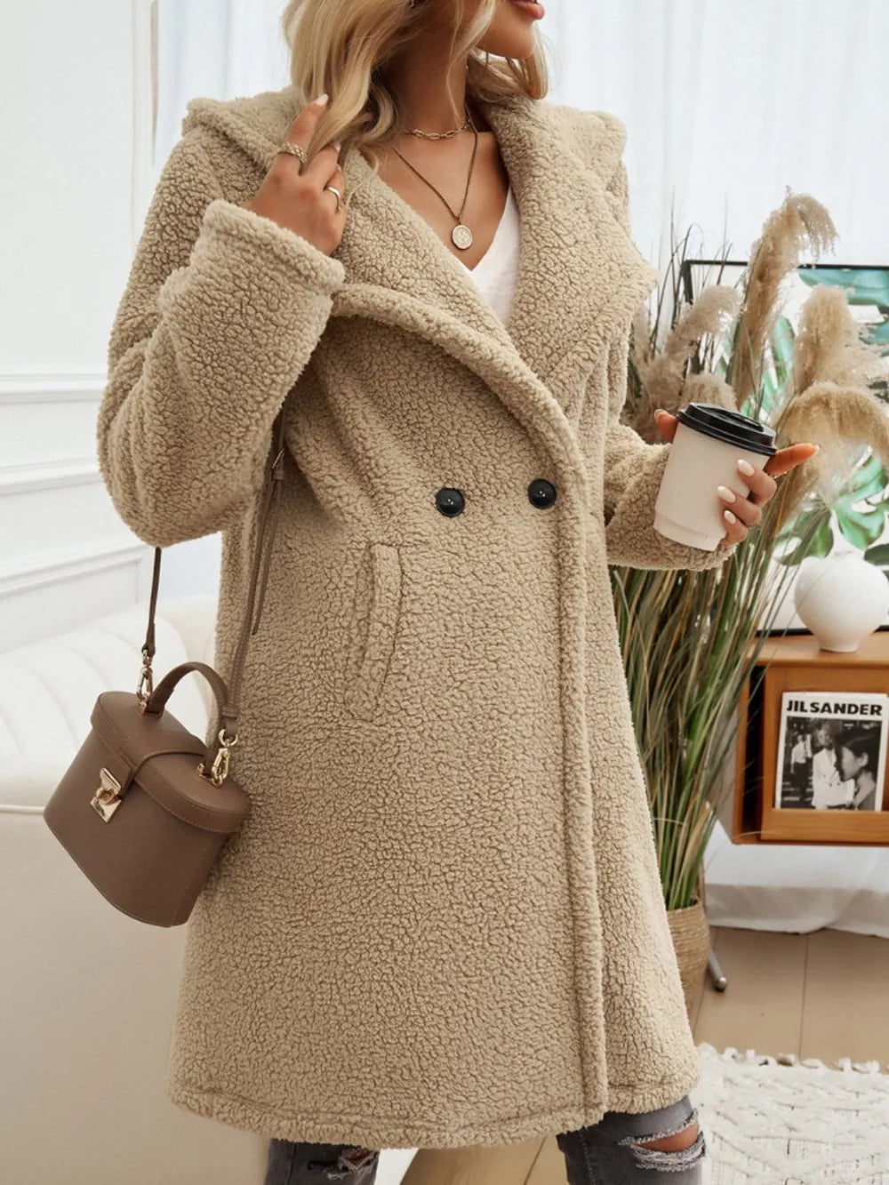 Devine Pocketed Long Sleeve Hooded Teddy Coat - Lilixa.store