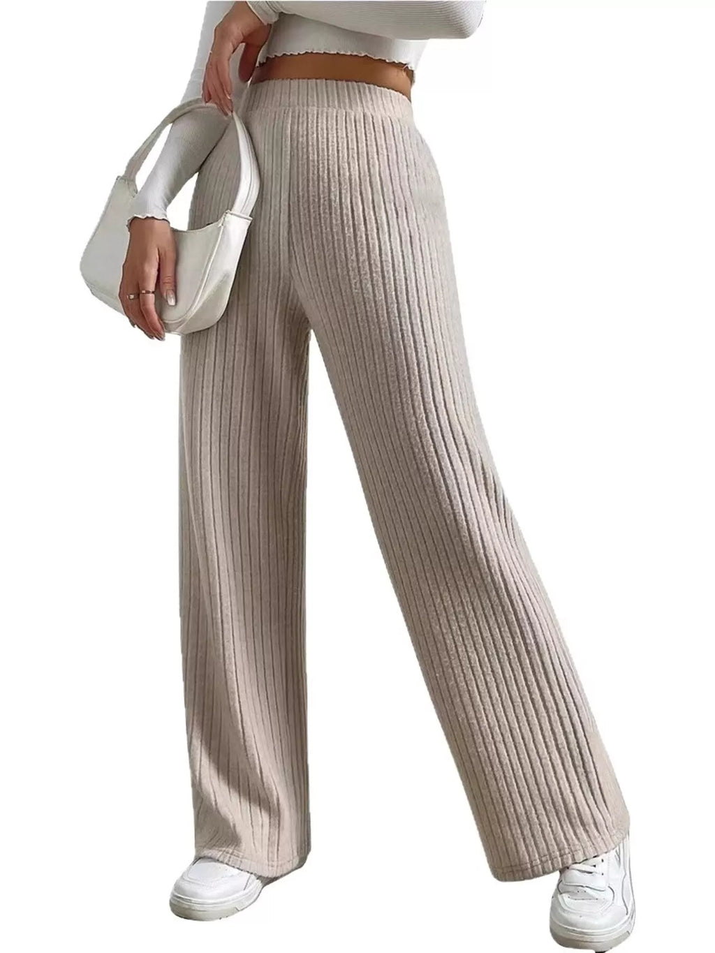 Ribbed Knit Wide-Leg Sweater Pants - Lilixa.store