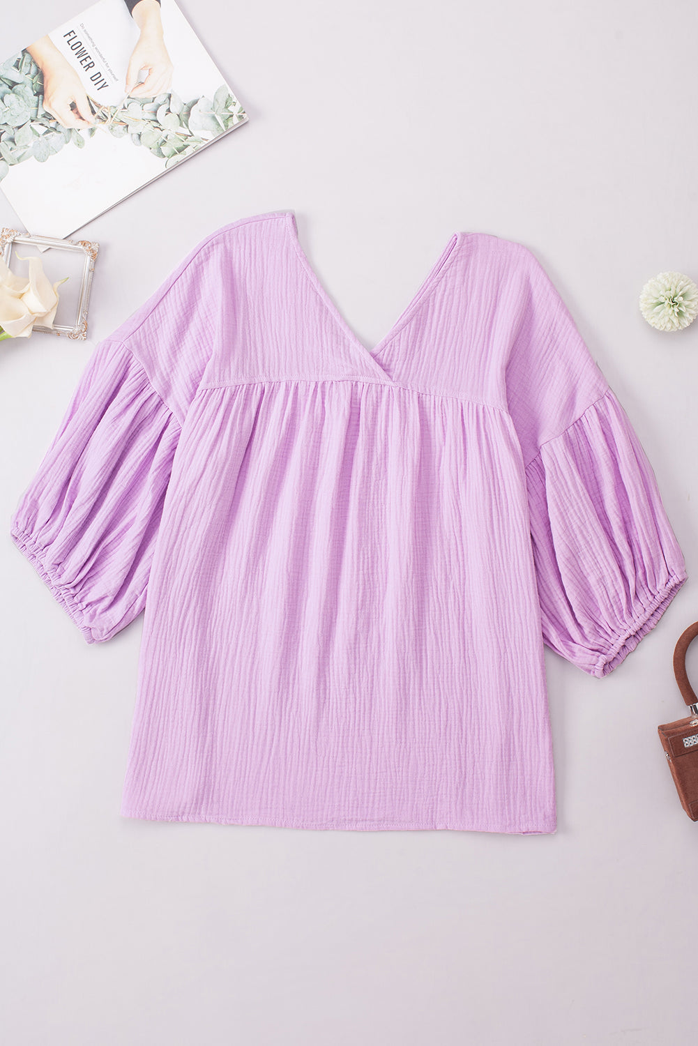 Dropped Shoulder V-Neck Blouse in Heliotrope Purple