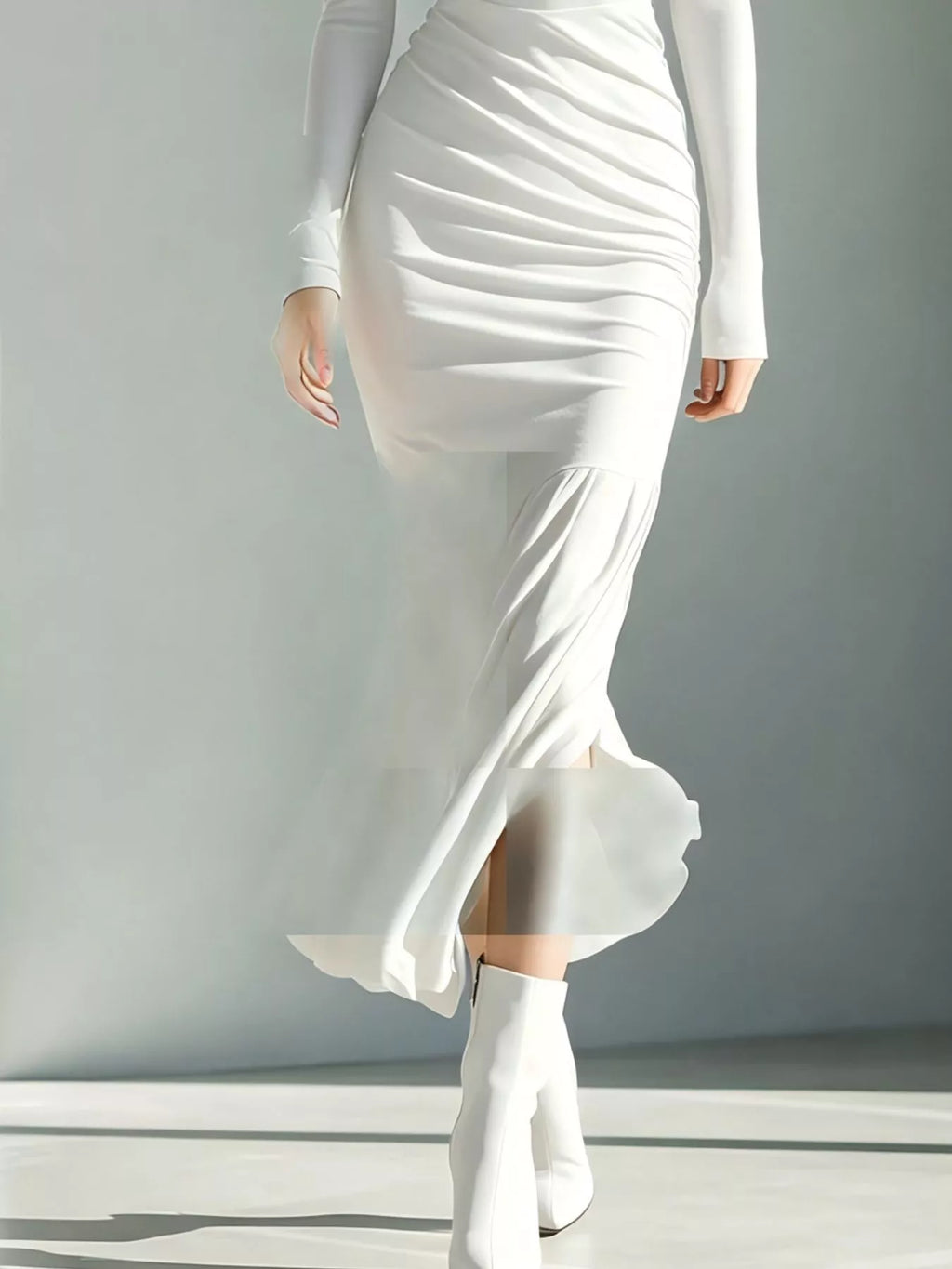 Full Size Slit Turtleneck Ruched Bodycon Mermaid Dress Plus Size - Lilixa.store