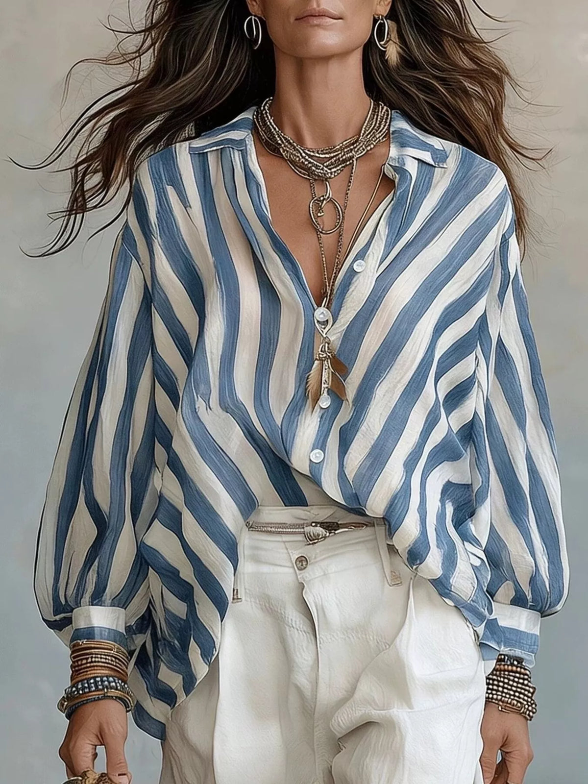 Striped Loose Fit Shirt in Blue Stripes