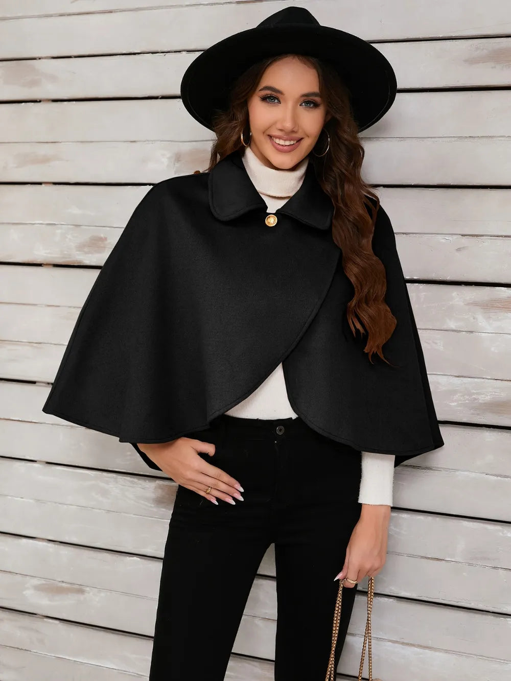 Collared Neck Cropped Cape - Lilixa.store