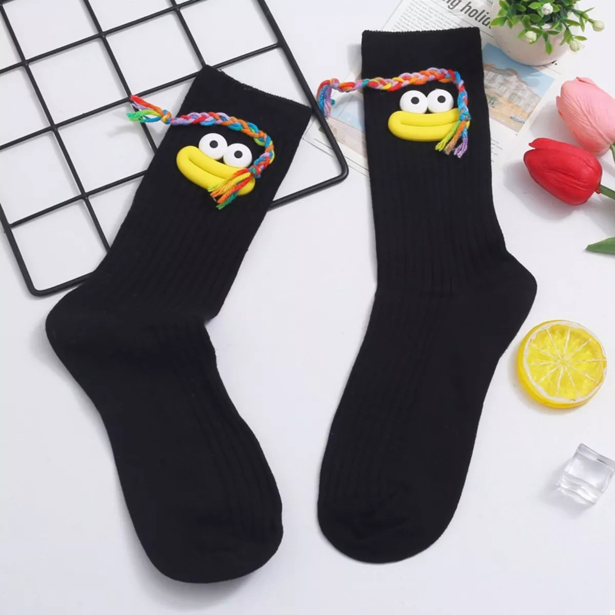 Cartoon Ribbed Knit Crew Socks - Lilixa.store