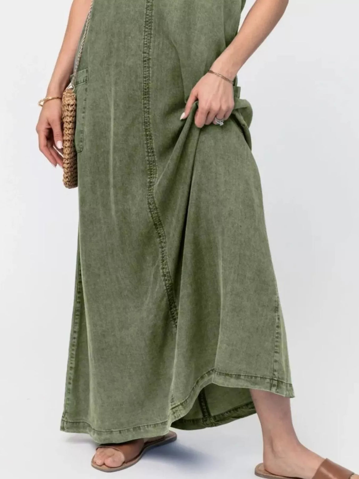 Casual Washed Denim Cami Maxi Dress, view 13