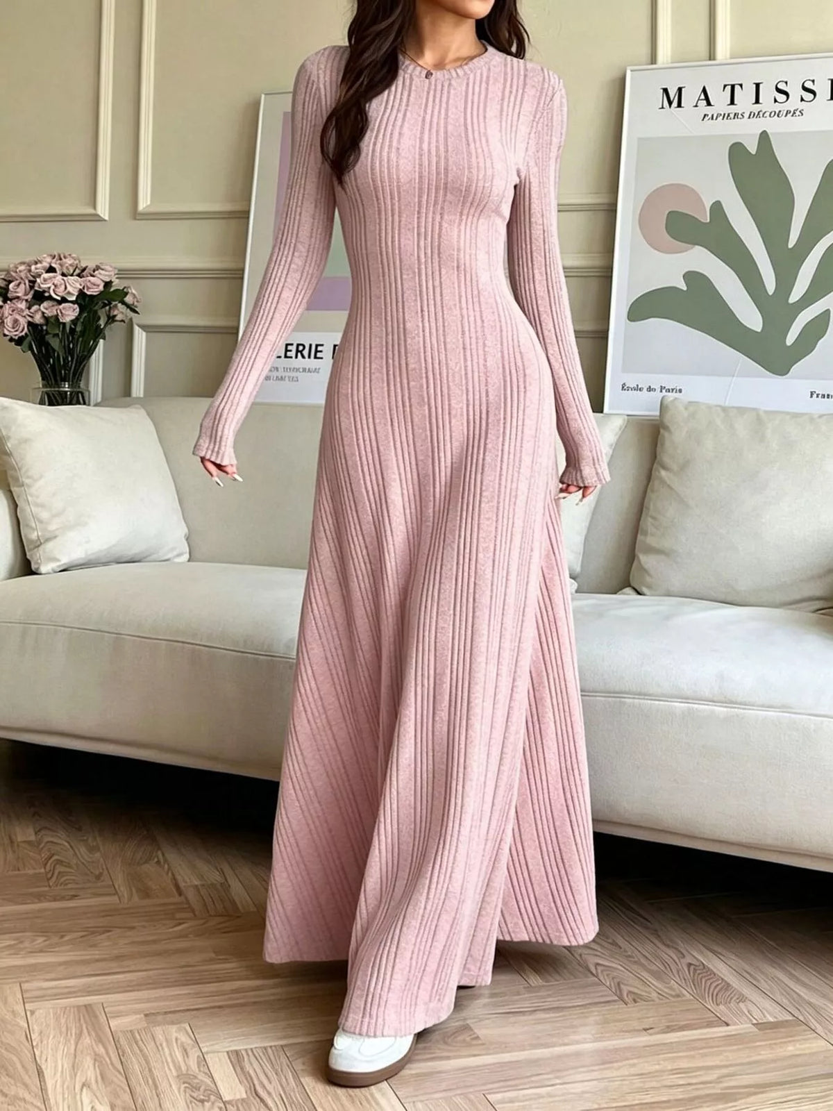 Long Sleeve Ribbed Knit Dress - Lilixa.store