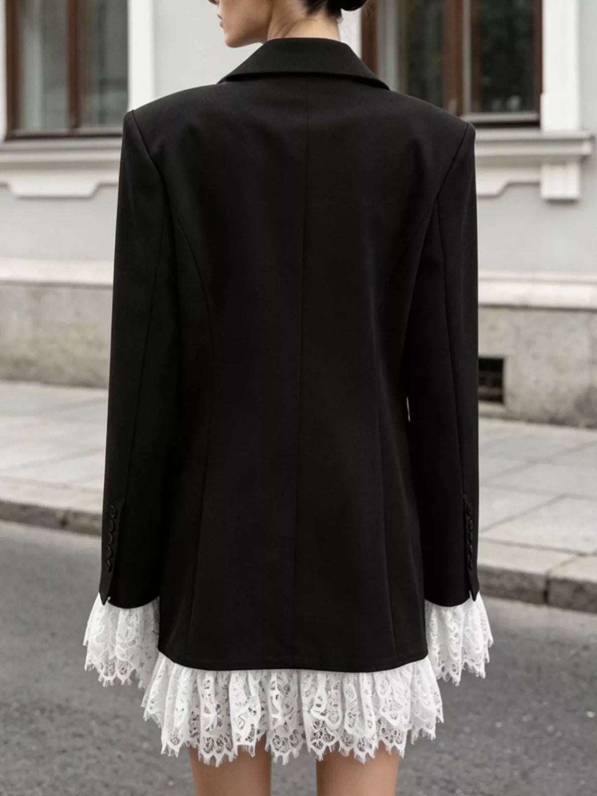 Lace Hem One Button Blazer - Lilixa.store