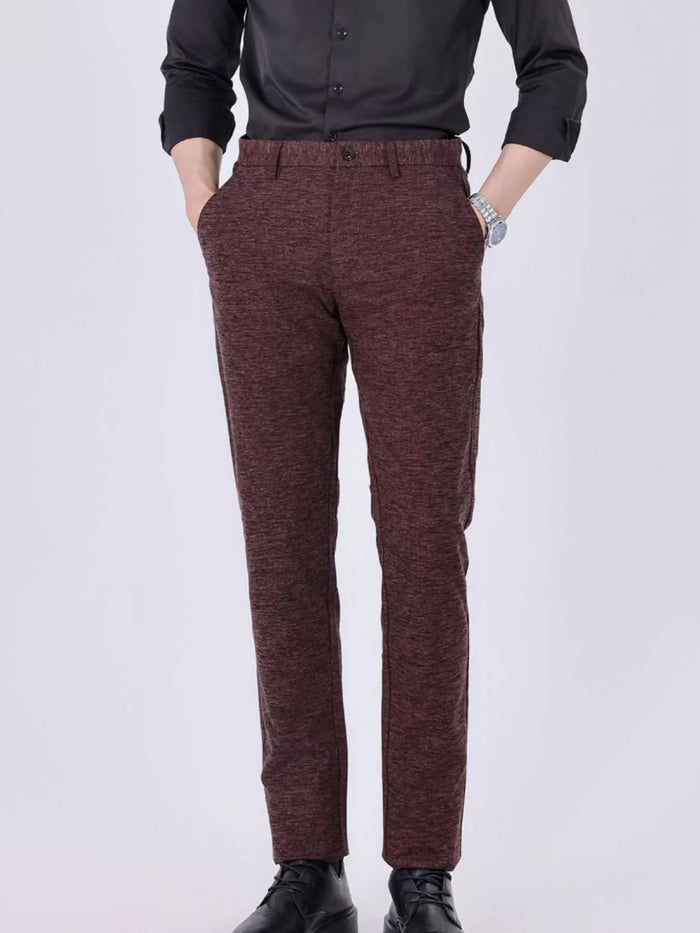 Men's Textured Slim-Fit Pants in Burgundy