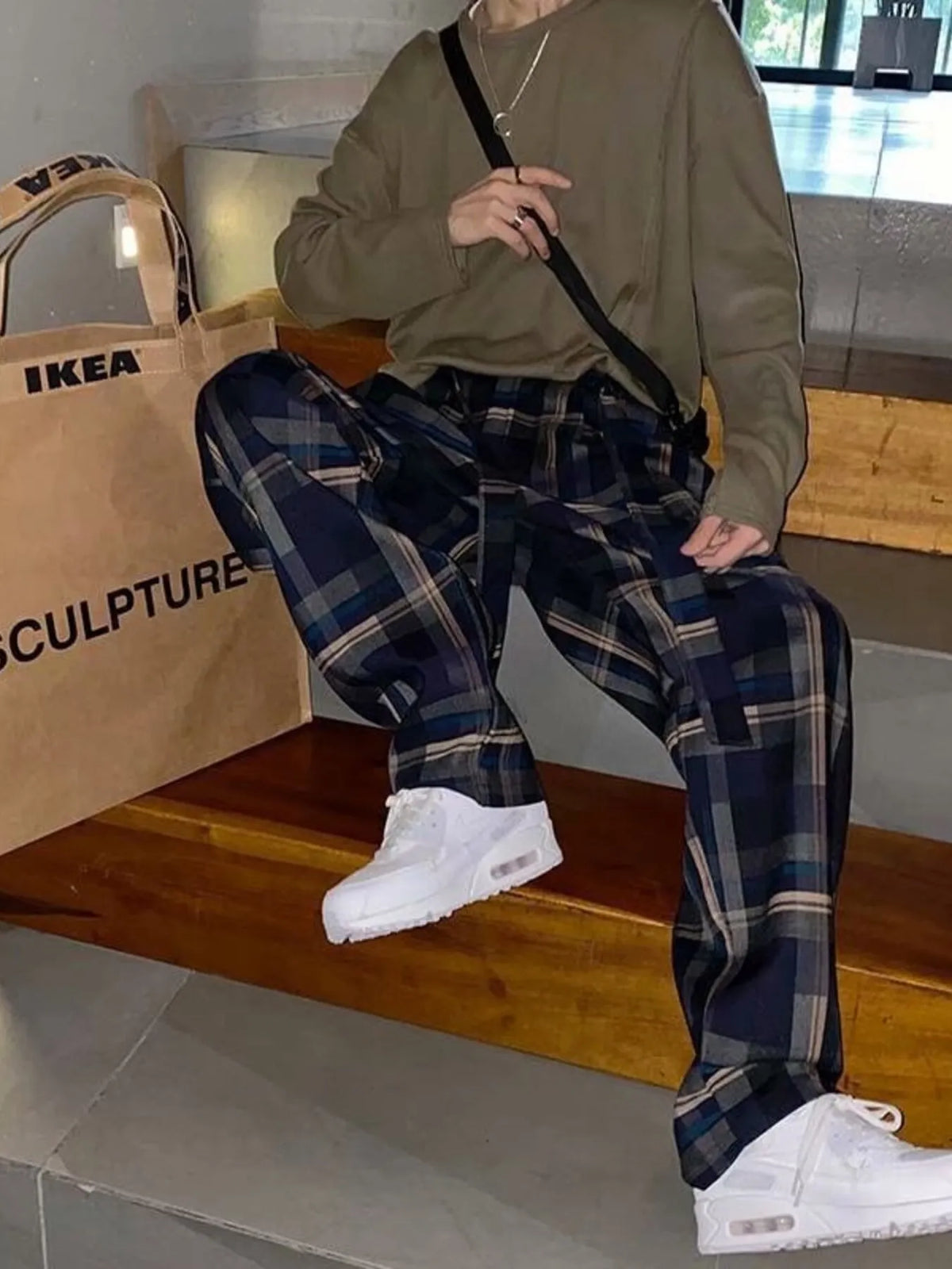Men's Plus Size Plaid Pattern Relaxed Fit Pants