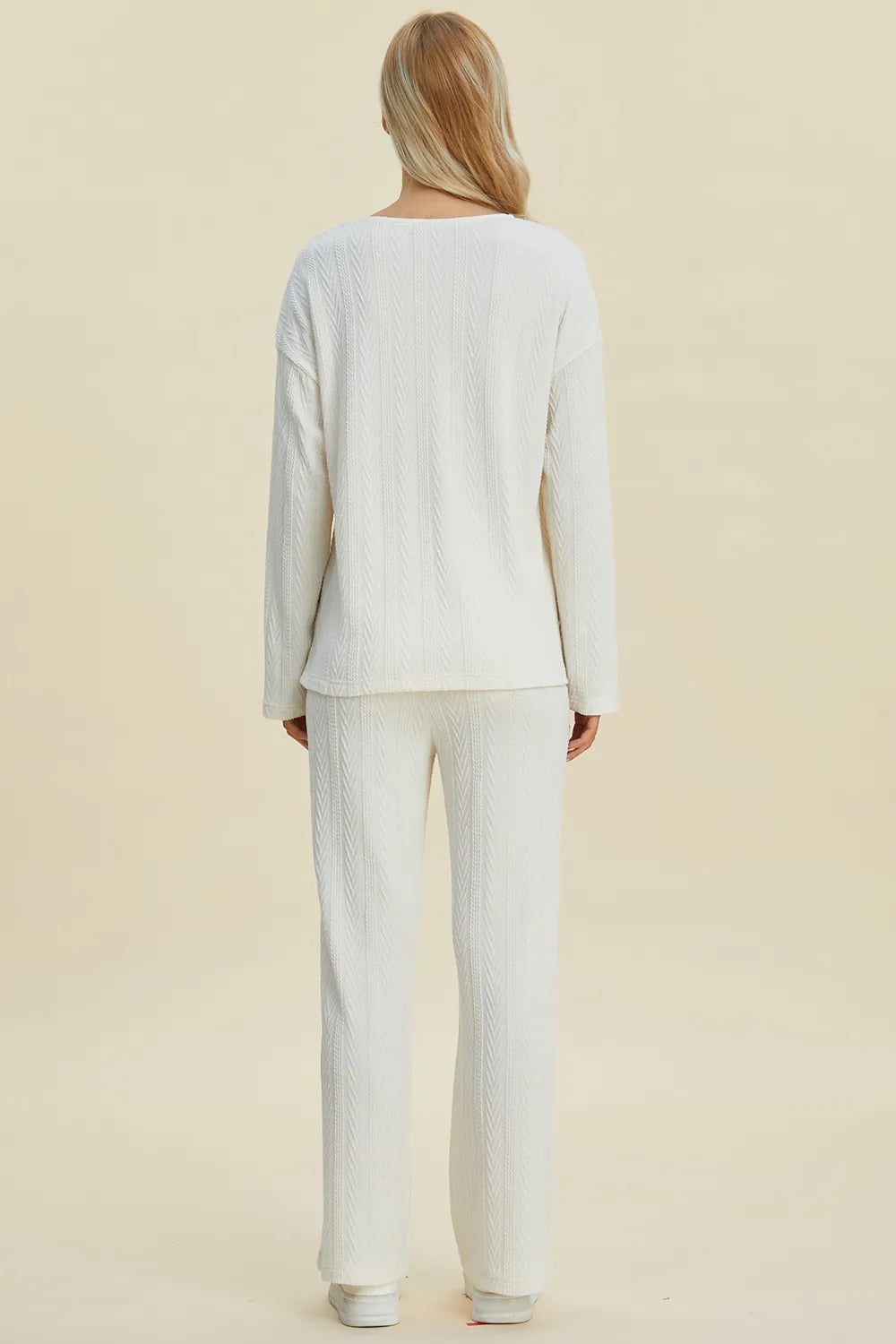 Double Take Full Size Cable-Knit Long Sleeve Top and Pants Set, view 3