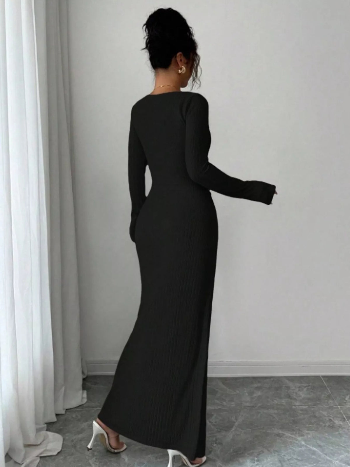 Slit Asymmetrical Neck Ribbed Maxi Dress - Lilixa.store