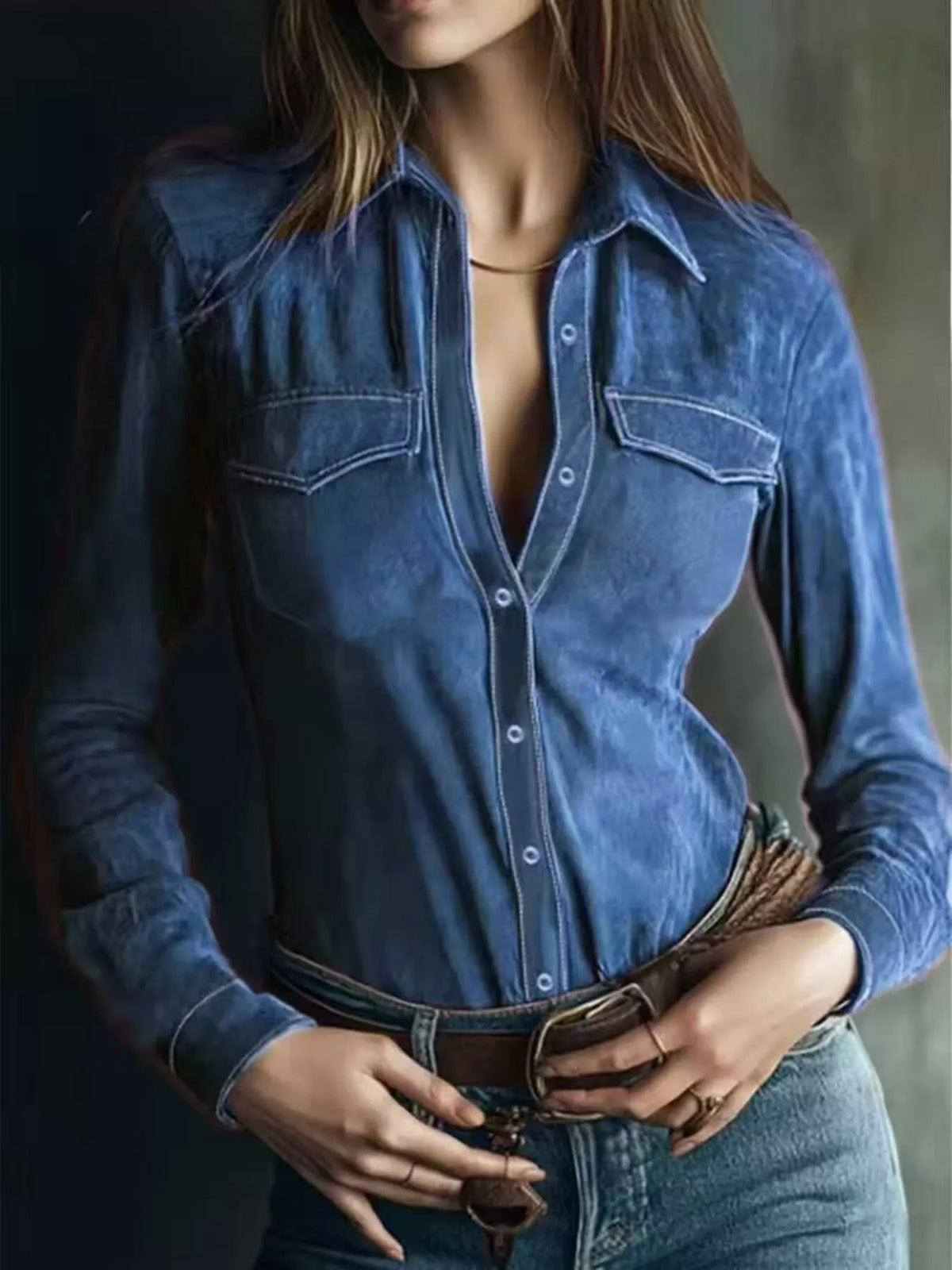 Classic Slim-Fit Long Sleeve Shirt in Peacock Blue