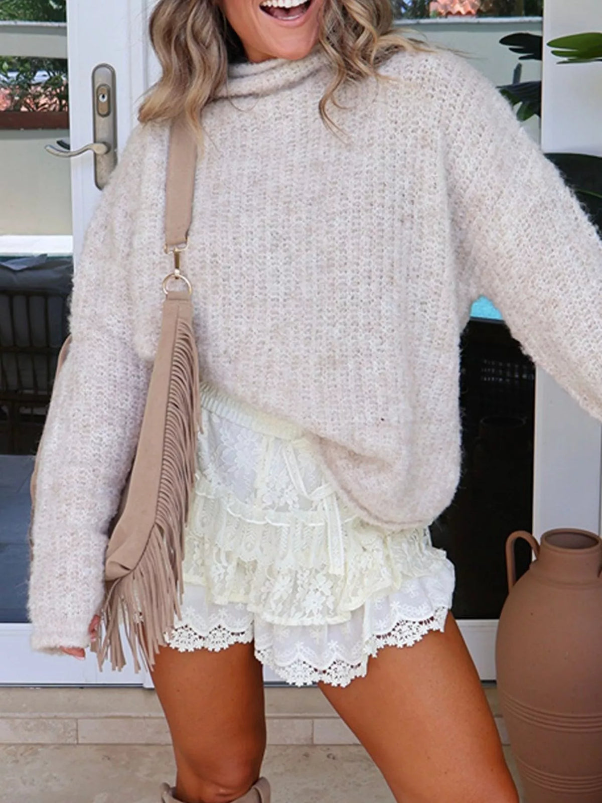Mock Neck Chunky Knit Sweater